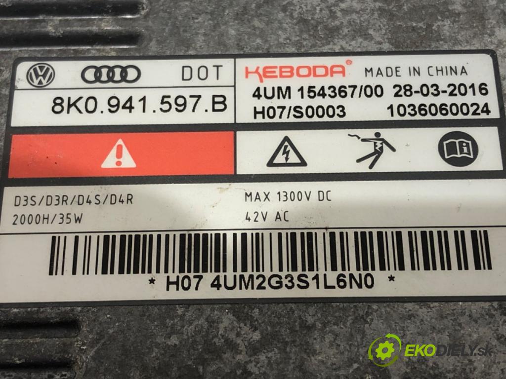 AUDI Q5 (8RB) 2008 - 2017    SQ5 TDI quattro 240 kW [326 KM] olej napędowy 2015 - 2017  Menič XENON 8K0941597B (Riadiaca jednotka xenónu)