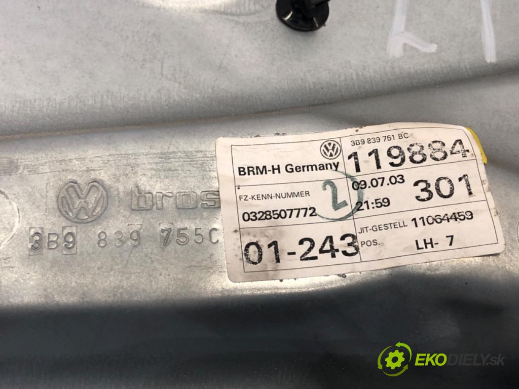 VW PASSAT B5.5 (3B3) 2000 - 2005    1.9 TDI 74 kW [101 KM] olej napędowy 2000 - 2005  mechanismus okna levý zadní část 3B9839755C