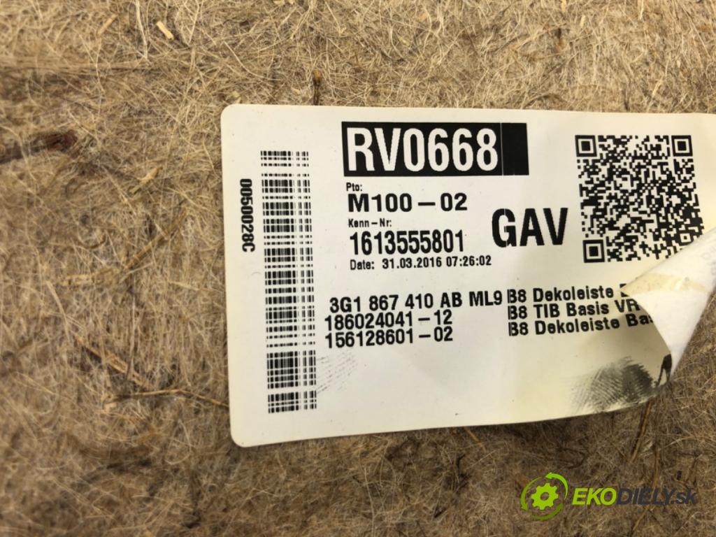 VW PASSAT B8 sedan 2016 132 kW 1.8 TSI 1798 čalúnenie Dvere pravy predný