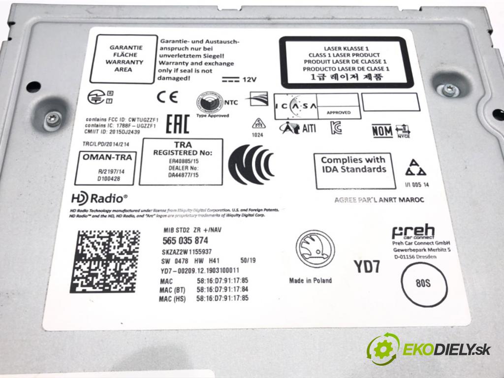 SKODA OCTAVIA III Combi (5E5, 5E6) 2012 - 2022    1.5 TSI 110 kW [150 KM] benzyna 2017 - 2022  čítač navigácie 565035874 (Ostatné)