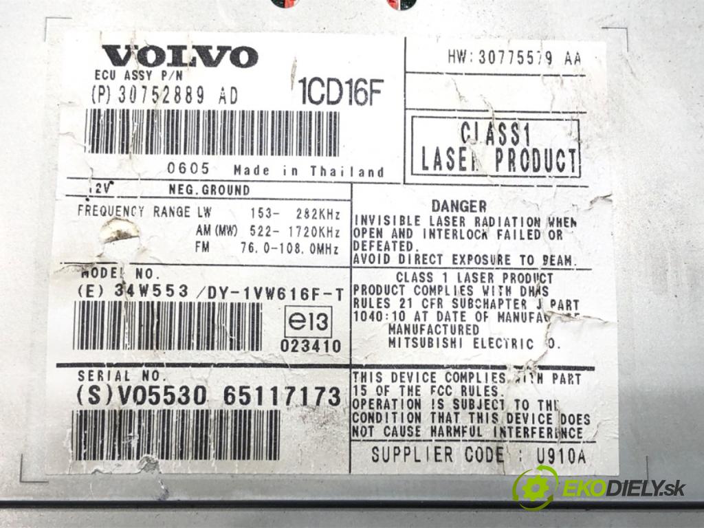 VOLVO V50 (545) 2003 - 2012    2.0 D 100 kW [136 KM] olej napędowy 2004 - 2010  RADIO 30752889AD (Audio zariadenie)