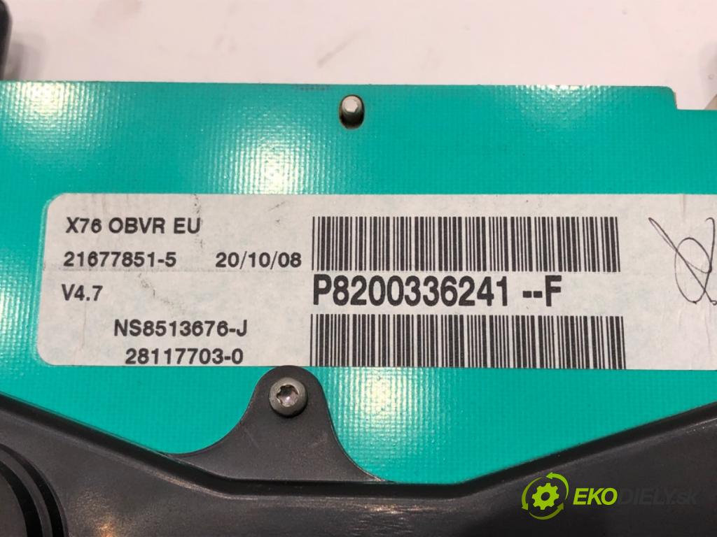 RENAULT KANGOO (KC0/1_) 1997 - 2022    1.5 dCi 50 kW [68 KM] olej napędowy 2005 - 2022  Prístrojovka P8200336241F (Prístrojová doska, displej)