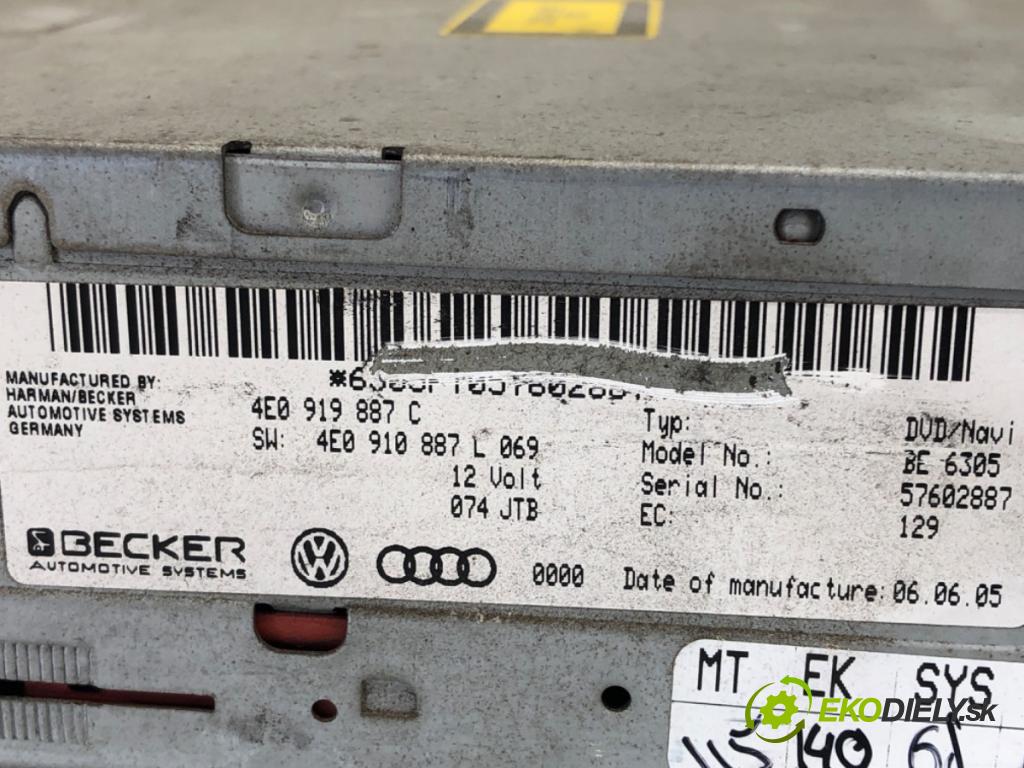 AUDI A6 C6 Avant (4F5) 2004 - 2011    3.0 TDI quattro 165 kW [225 KM] olej napędowy 2005 - 2006  čítač navigácie 4E0919887C (Ostatné)