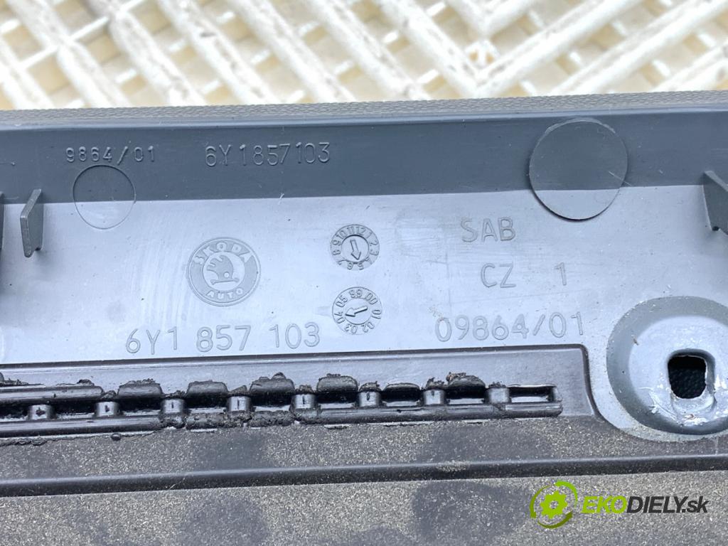 SKODA FABIA I (6Y2) 1999 - 2008    1.4 16V 55 kW [75 KM] benzyna 1999 - 2008  Priehradka, kastlík spolujazdca 6Y1857103 (Priehradka, kastlík)