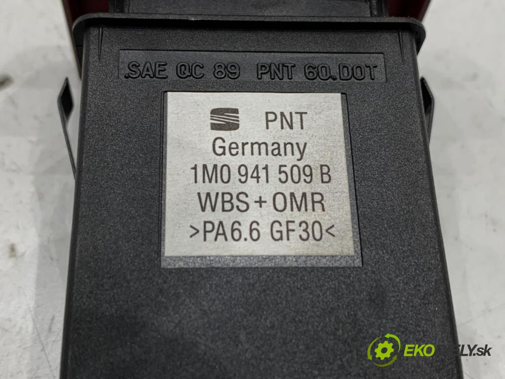 SEAT LEON (1M1) 1999 - 2006    1.9 TDI 81 kW [110 KM] olej napędowy 1999 - 2006  Spínač svetiel výstražných (núdzových) 1M0941509B (Prepínač/spínač/tlačidlo a ovládač kúrenia)
