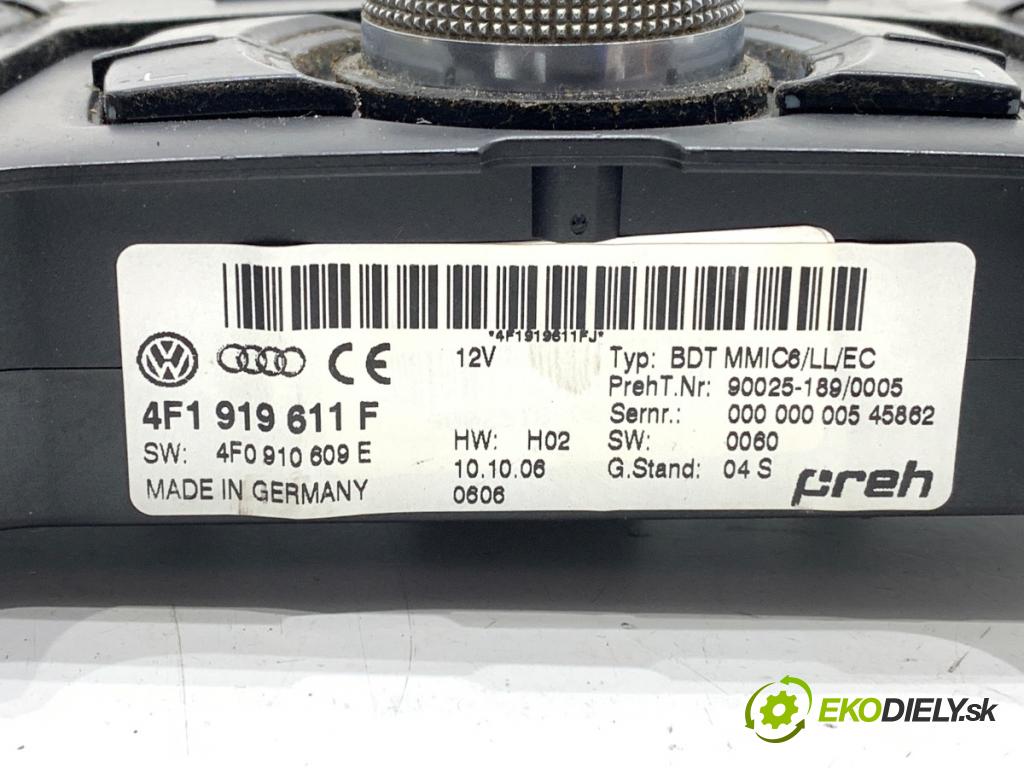 AUDI A6 C6 Avant (4F5) 2004 - 2011    2.7 TDI 132 kW [180 KM] olej napędowy 2005 - 2008  Panel ovládania radia 4F1919611F (Prepínač/spínač/tlačidlo a ovládač kúrenia)