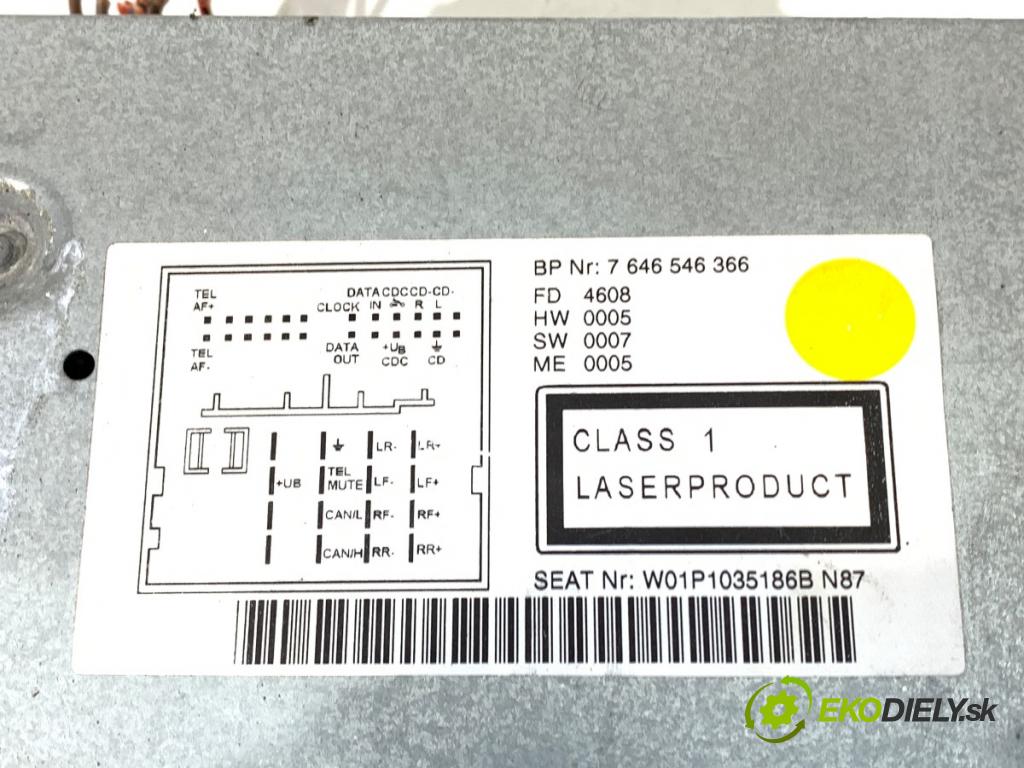 SEAT LEON (1P1) 2005 - 2013    1.6 75 kW [102 KM] benzyna 2005 - 2012  RADIO 1P1035186B (Audio zariadenie)