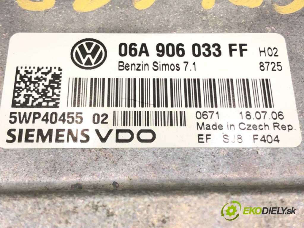 SEAT LEON (1P1) 2005 - 2013    1.6 75 kW [102 KM] benzyna 2005 - 2012  riadiaca jednotka Motor 06A906033FF (Riadiaca jednotka)