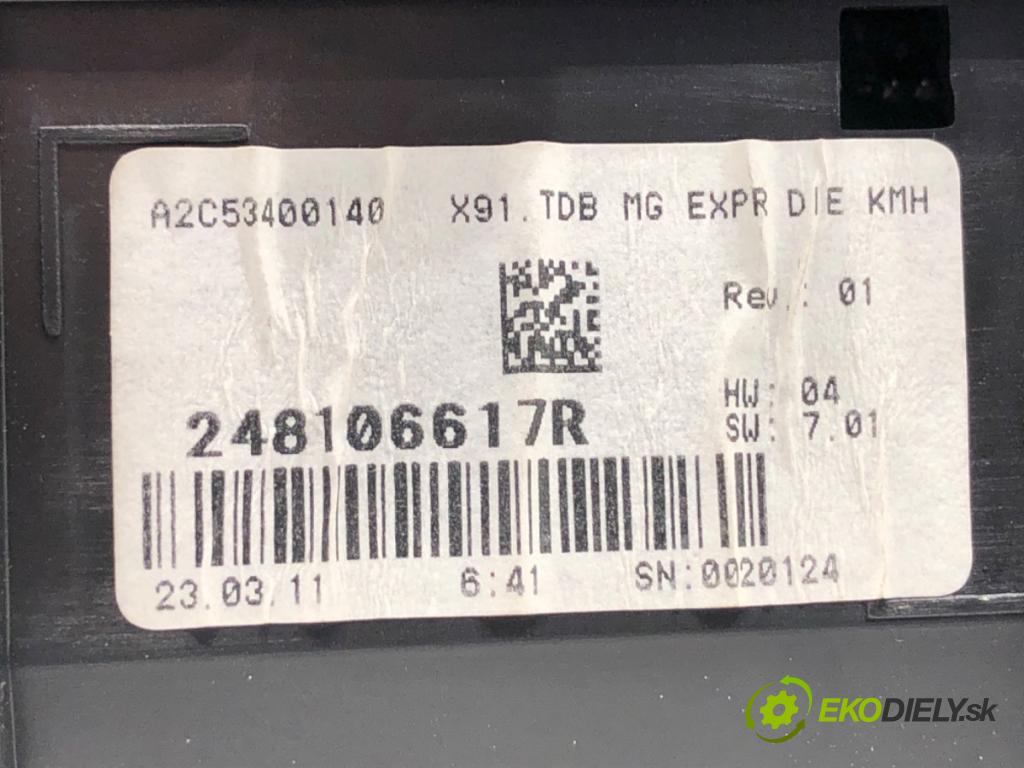 RENAULT LAGUNA III Grandtour (KT0/1) 2007 - 2015    2.0 dCi (KT07, KT0J, KT14, KT1A, KT1S) 96 kW [131 KM] olej napędowy 2007 - 2015  Prístrojovka 248106617R (Prístrojová doska, displej)