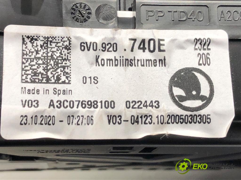 SKODA FABIA III (NJ3) 2014 - 2022    1.0 TSI 70 kW [95 KM] benzyna 2014 - 2022  Prístrojovka 6V0920740E (Prístrojová doska, displej)