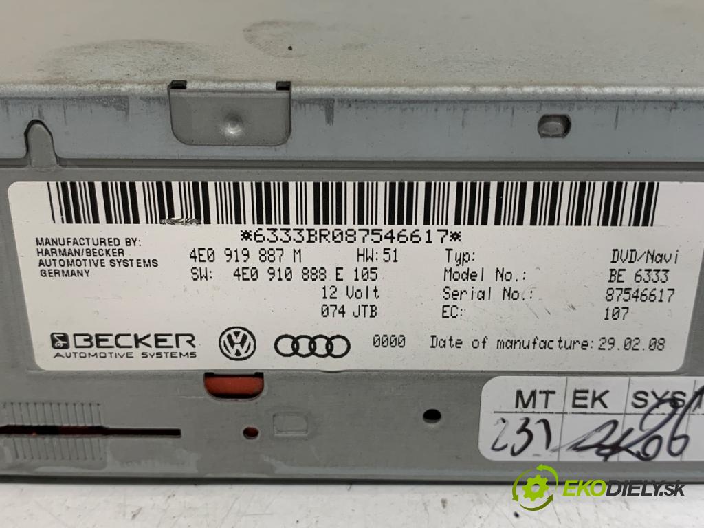 AUDI A4 B8 (8K2) 2007 - 2015    2.0 TDI 105 kW [143 KM] olej napędowy 2007 - 2015  čítač navigácie 4E0919887M (Ostatné)