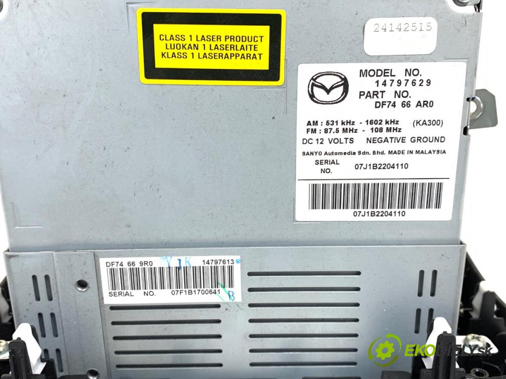MAZDA 2 (DE_, DH_) 2007 - 2015    1.3 (DE3FS) 63 kW [86 KM] benzyna 2007 - 2015  RADIO 14797629 DF7466A40 (Audio zariadenie)