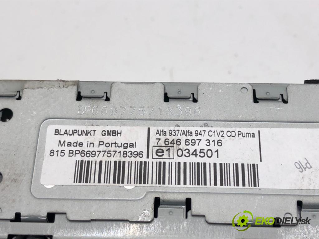 ALFA ROMEO GT (937_) 2003 - 2010    1.9 JTD (937CXN1B) 110 kW [150 KM] olej napędowy 2003 - 2010  RADIO 7646697316 (Audio zariadenie)