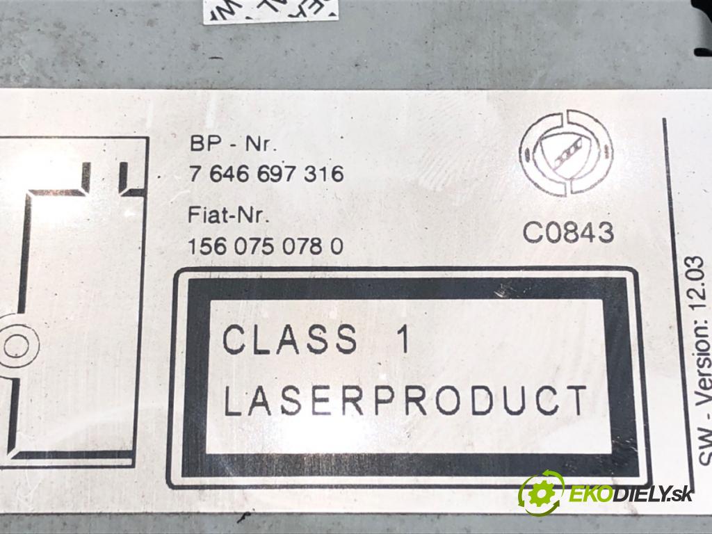 ALFA ROMEO GT (937_) 2003 - 2010    1.9 JTD (937CXN1B) 110 kW [150 KM] olej napędowy 2003 - 2010  RADIO 7646697316 (Audio zariadenie)