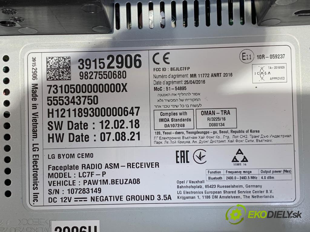 OPEL CROSSLAND X / CROSSLAND (P17, P2QO) 2017 - 2022    1.2 (75) 81 kW [110 KM] benzyna 2017 - 2022  RADIO 39152906 (Audio zariadenie)