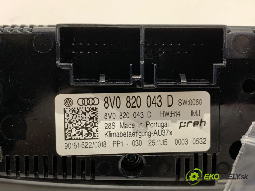 AUDI A3 (8V1, 8VK) 2012 - 2020    2.0 TFSI 140 kW [190 KM] benzyna 2016 - 2017  Panel ovládania kúrenia 8V0820043D (Prepínač/spínač/tlačidlo a ovládač kúrenia)