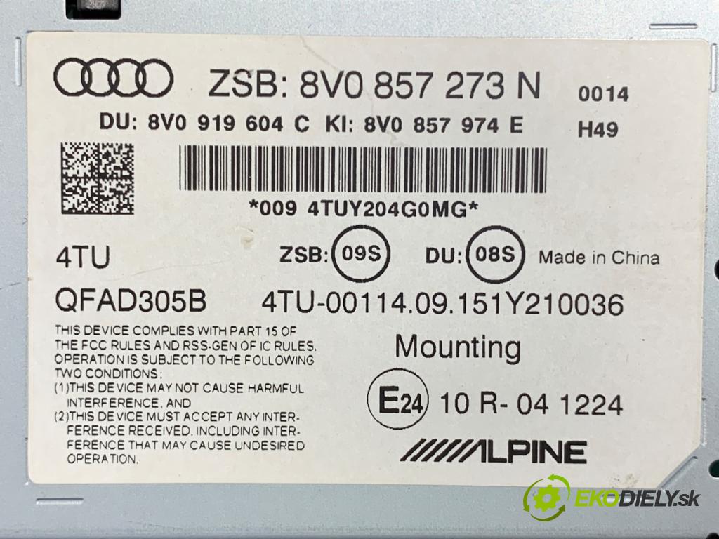 AUDI A3 (8V1, 8VK) 2012 - 2020    2.0 TFSI 140 kW [190 KM] benzyna 2016 - 2017  Dislpej 8V0857273N (Prístrojová doska, displej)