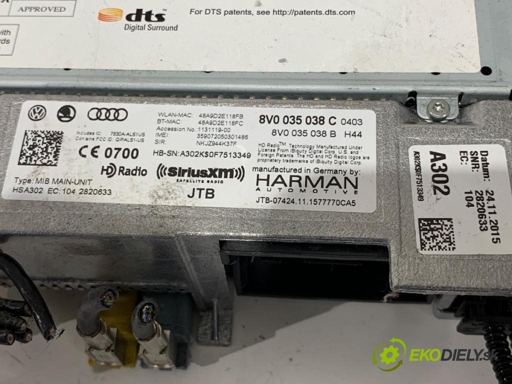 AUDI A3 (8V1, 8VK) 2012 - 2020    2.0 TFSI 140 kW [190 KM] benzyna 2016 - 2017  Menič CD 8V0035038C (CD meniče)