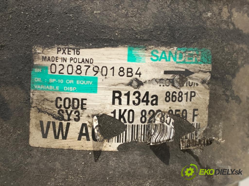 VW PASSAT B6 Variant (3C5) 2005 - 2011    2.0 TDI 103 kW [140 KM] olej napędowy 2005 - 2009  Kompresor klimatizácie 1K0820959F (Kompresor klimatizácie)