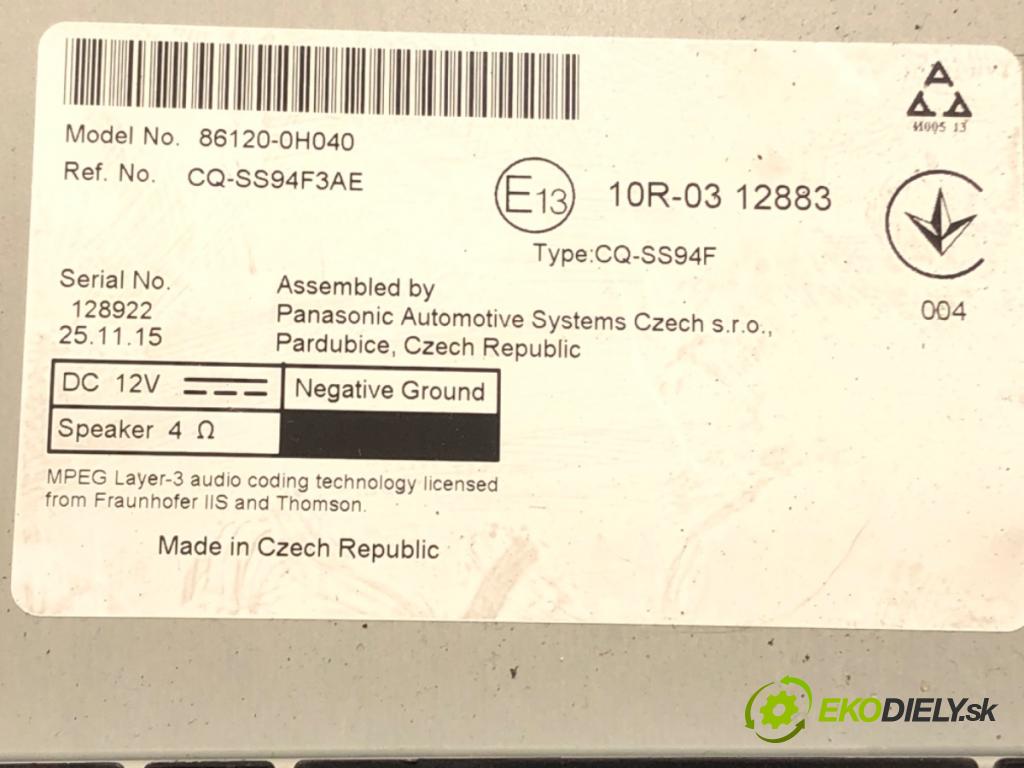 TOYOTA AYGO (_B4_) 2014 - 2022    1.0 (KGB40) 51 kW [69 KM] benzyna 2014 - 2022  RADIO 86120-0H040 (Audio zariadenie)