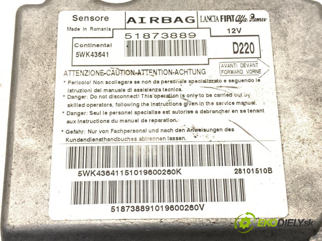 FIAT BRAVO II (198_) 2006 - 2022    1.4 T-Jet (198AXF1B) 110 kW [150 KM] benzyna 2007 - 2014  senzor airbag 51873889 (Snímač)