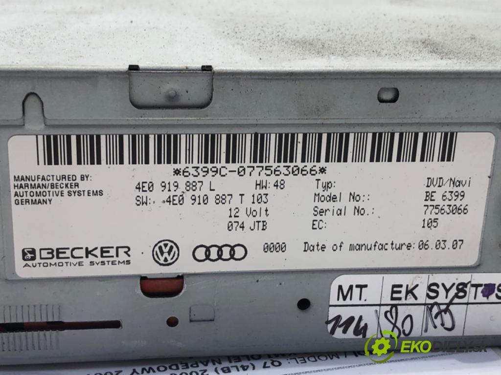 AUDI Q7 (4LB) 2006 - 2016    4.2 TDI quattro 240 kW [326 KM] olej napędowy 2007 - 2009  čítač navigácie 4E0919887L (Elektrosúčasti ostatné)
