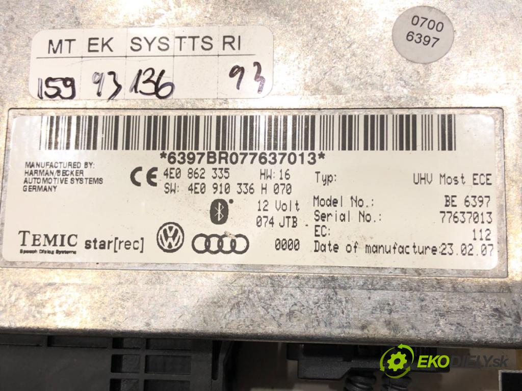 AUDI Q7 (4LB) 2006 - 2016    4.2 TDI quattro 240 kW [326 KM] olej napędowy 2007 - 2009  Modul BLUETOOTH 4E0862335 (Riadiaca jednotka ostatné)