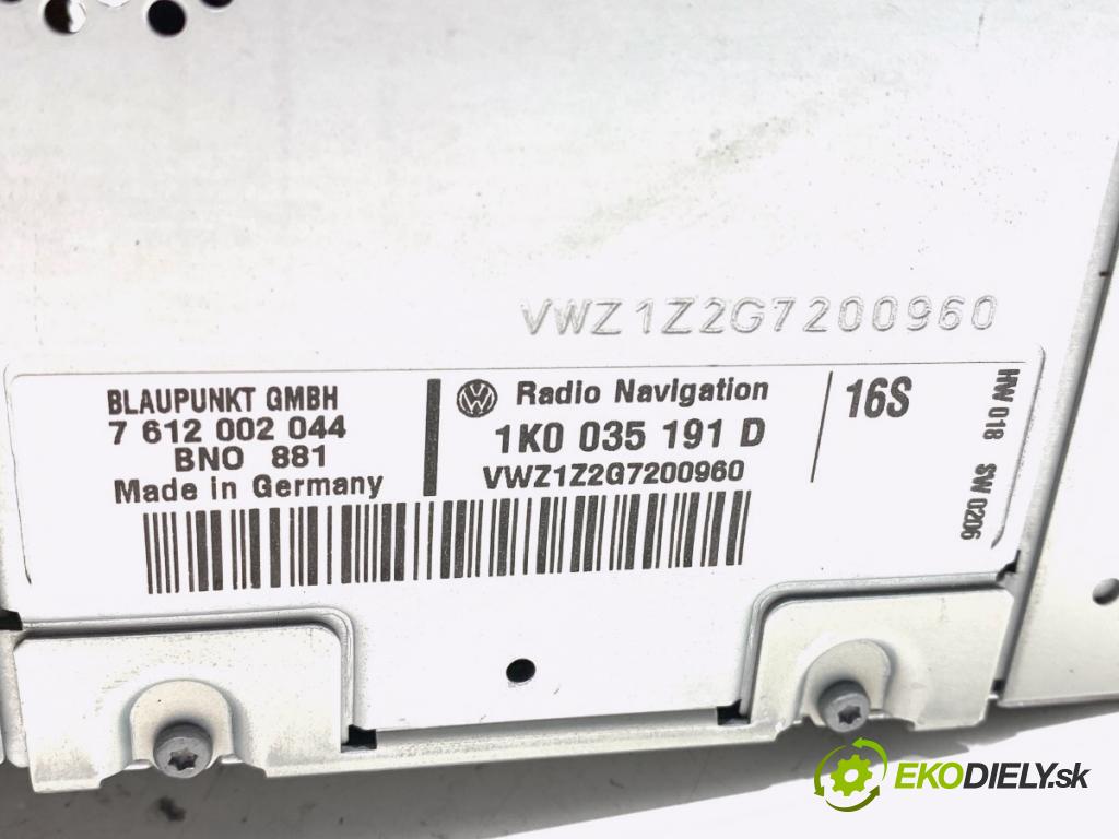 VW GOLF V (1K1) 2003 - 2010    2.0 TDI 103 kW [140 KM] olej napędowy 2004 - 2008  RADIO 1K0035191D (Audio zariadenie)