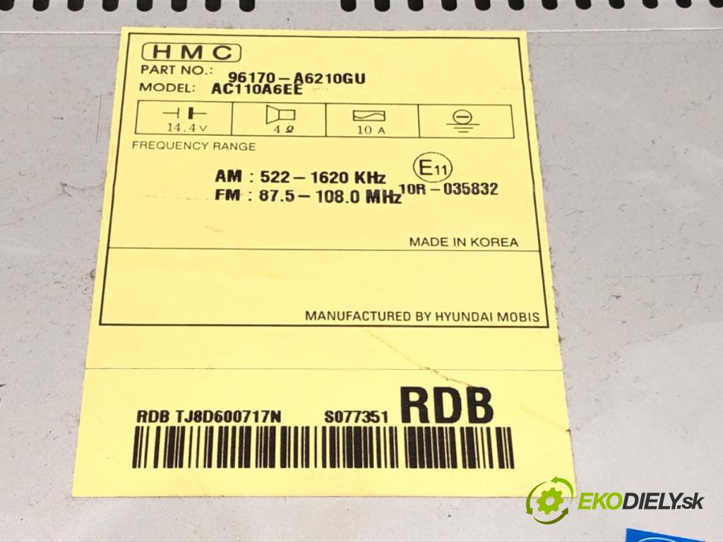 HYUNDAI i30 (GD) 2011 - 2022    1.6 88 kW [120 KM] benzyna 2012 - 2016  RADIO 96170-A6210GU (Audio zariadenie)