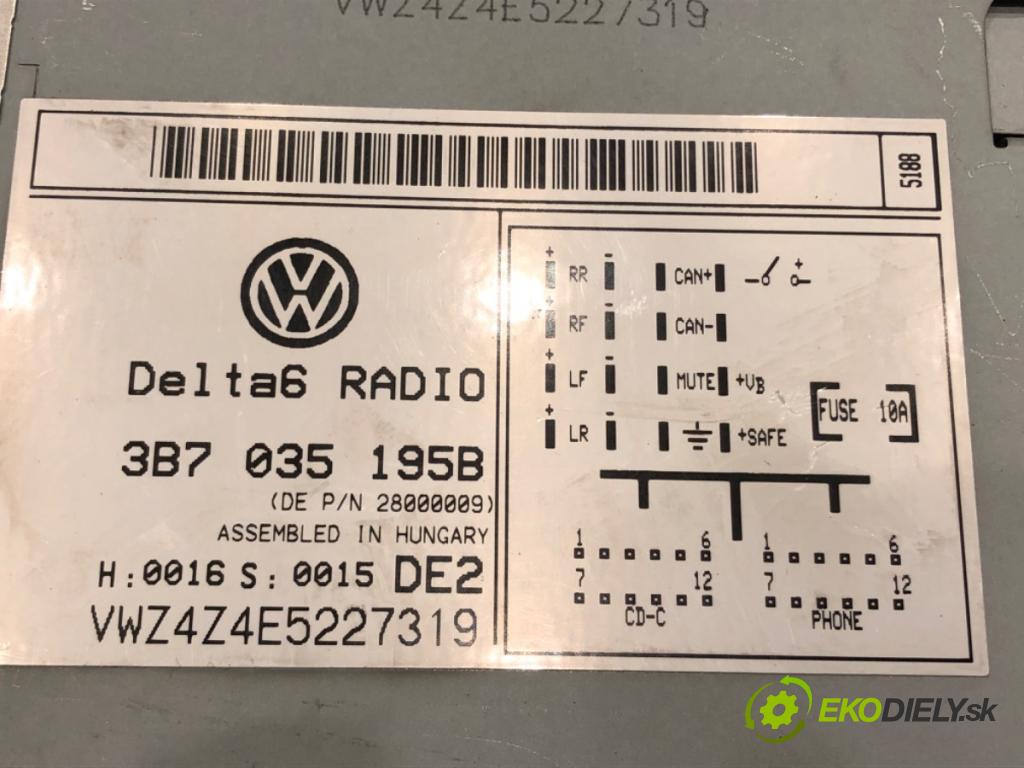 VW PASSAT B5.5 Variant (3B6) 2000 - 2005    1.9 TDI 96 kW [130 KM] olej napędowy 2000 - 2005  RADIO 3B7035195B (Audio zariadenie)
