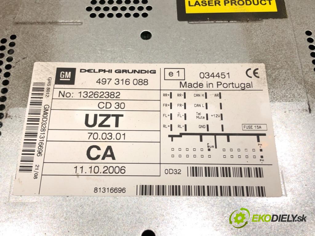 OPEL CORSA D (S07) 2006 - 2014    1.2 (L08, L68) 59 kW [80 KM] benzyna 2006 - 2014  RADIO 13262382 (Audio zariadenie)