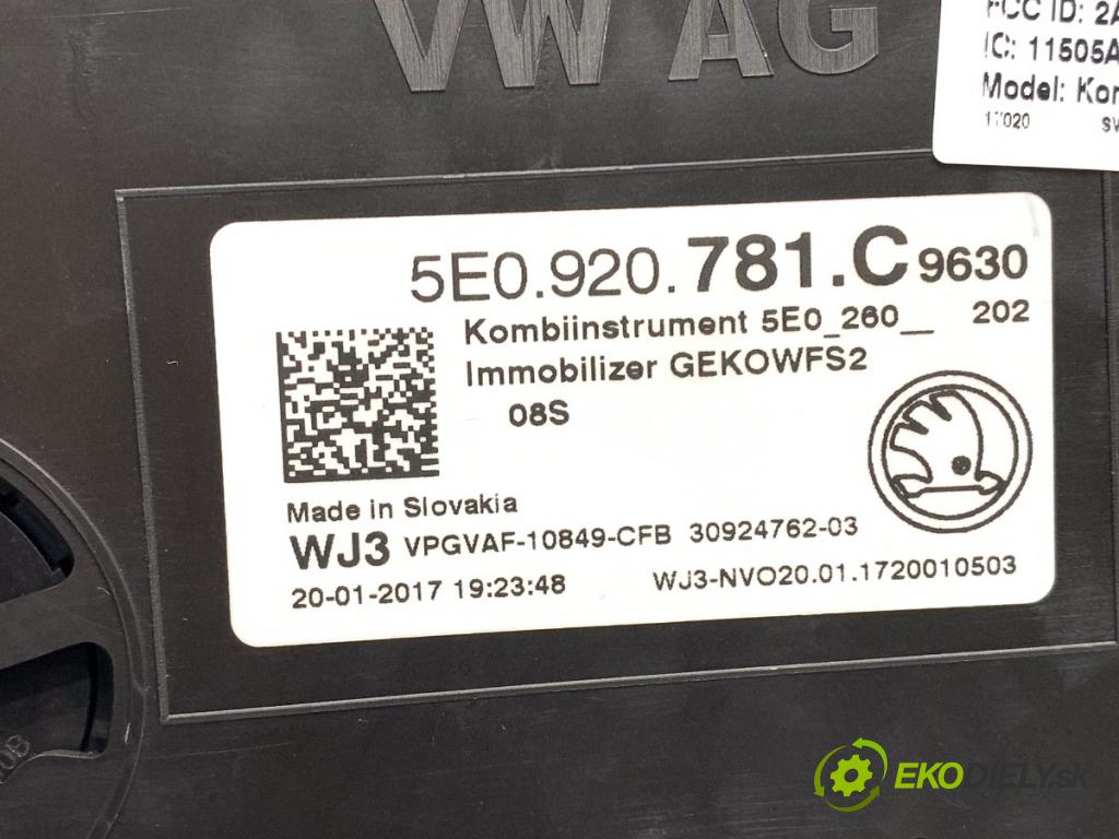 SKODA OCTAVIA III Combi (5E5, 5E6) 2012 - 2022    1.6 TDI 81 kW [110 KM] olej napędowy 2013 - 2022  Prístrojovka 5E0920781C (Prístrojová doska, displej)