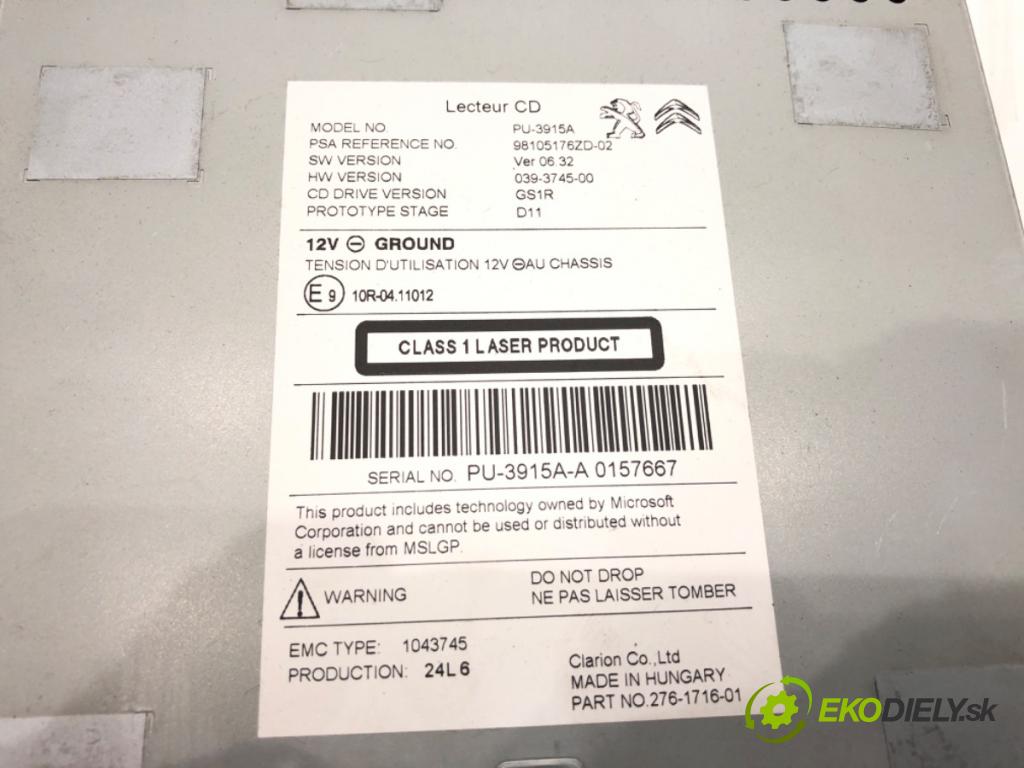 CITROEN C4 PICASSO II 2013 - 2022    1.2 THP 130 96 kW [130 KM] benzyna 2014 - 2022  měnič CD 98105176ZD (CD měniče)