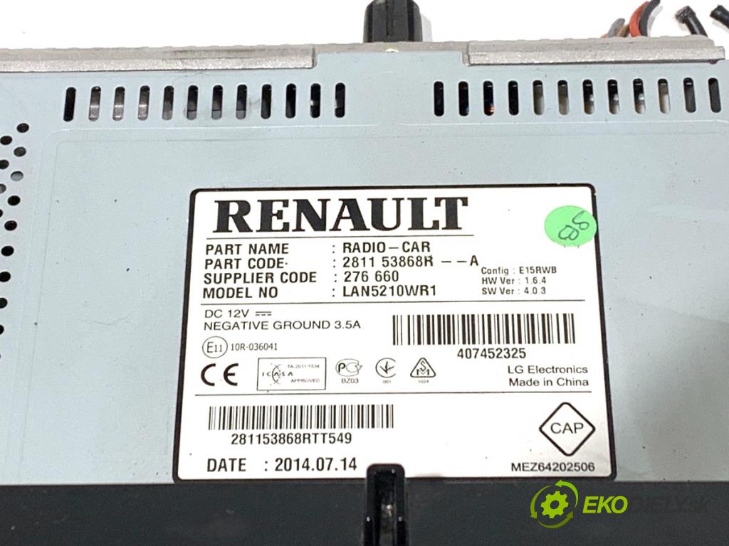 RENAULT CLIO IV Kombi 2014 66 kW 1.5 dCi 90 (KHN3, KHN4) 1461 RADIO 281153868R (Audio zariadenie)