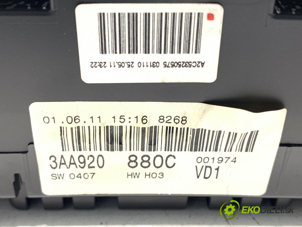VW PASSAT B7 Variant (365) 2010 - 2015    2.0 TDI 125 kW [170 KM] olej napędowy 2010 - 2014  Prístrojovka 3AA920880C (Prístrojová doska, displej)
