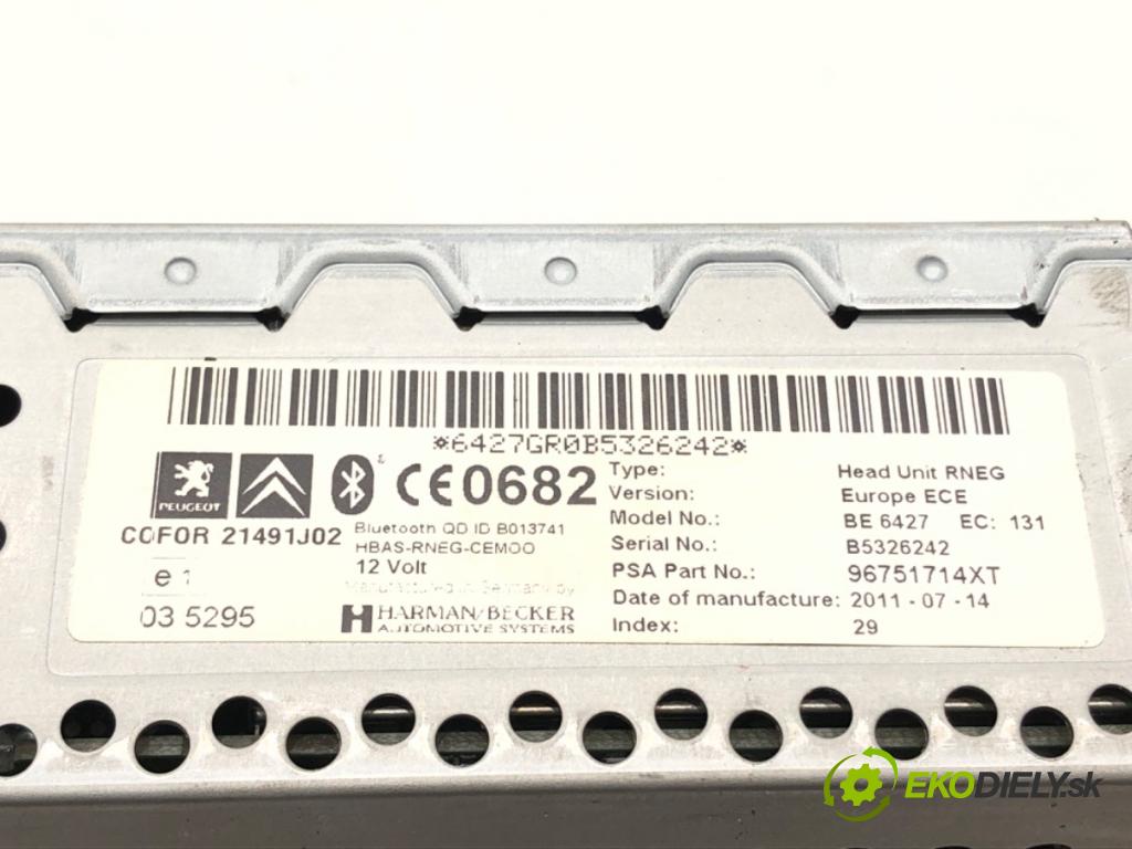 CITROEN C4 PICASSO I nadwozie wielkoprzestrzenne (MPV) 2011 120 kW 2.0 HDi 165 1997 RADIO 96751714XT (Audio zariadenie)