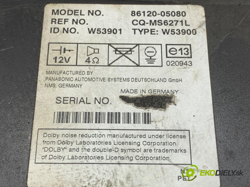 TOYOTA AVENSIS T25 Kombi 2004 85 kW 2.0 D-4D (CDT250_) 1995 RADIO 86120-05080 (Audio zariadenie)