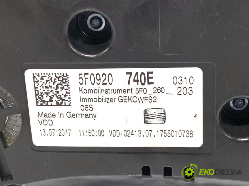 SEAT LEON III liftback 2017 92 kW 1.4 TSI 1395 Prístrojovka 5F0920740E (Prístrojová doska)