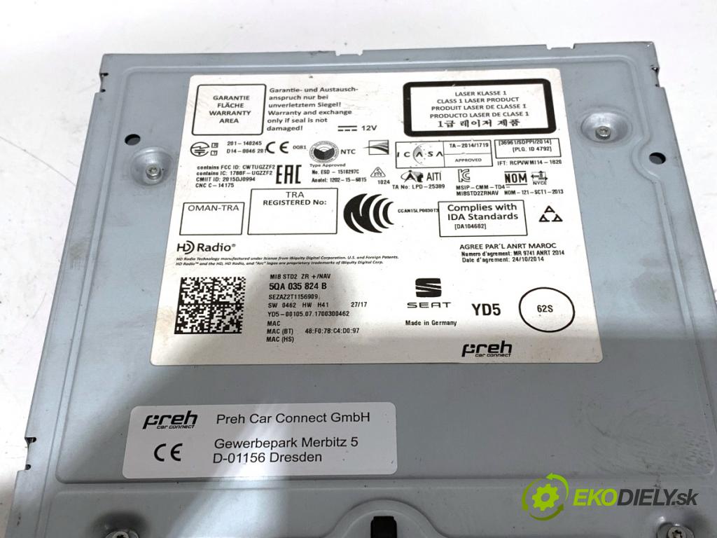 SEAT LEON III liftback 2017 92 kW 1.4 TSI 1395 čítač navigácie 5QA035824B (Elektrosúčasti ostatné)