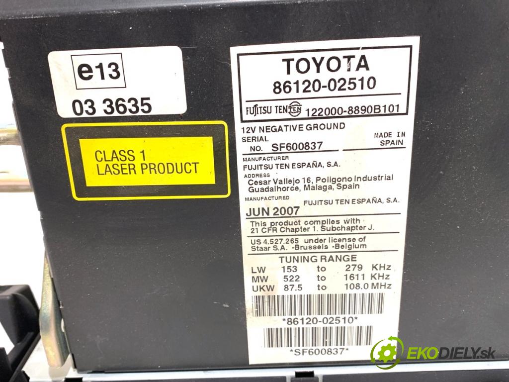 TOYOTA AURIS I liftback 2007 66 kW 1.4 D-4D (NDE150_) 1364 RADIO 86120-02510 (Audio zariadenie)