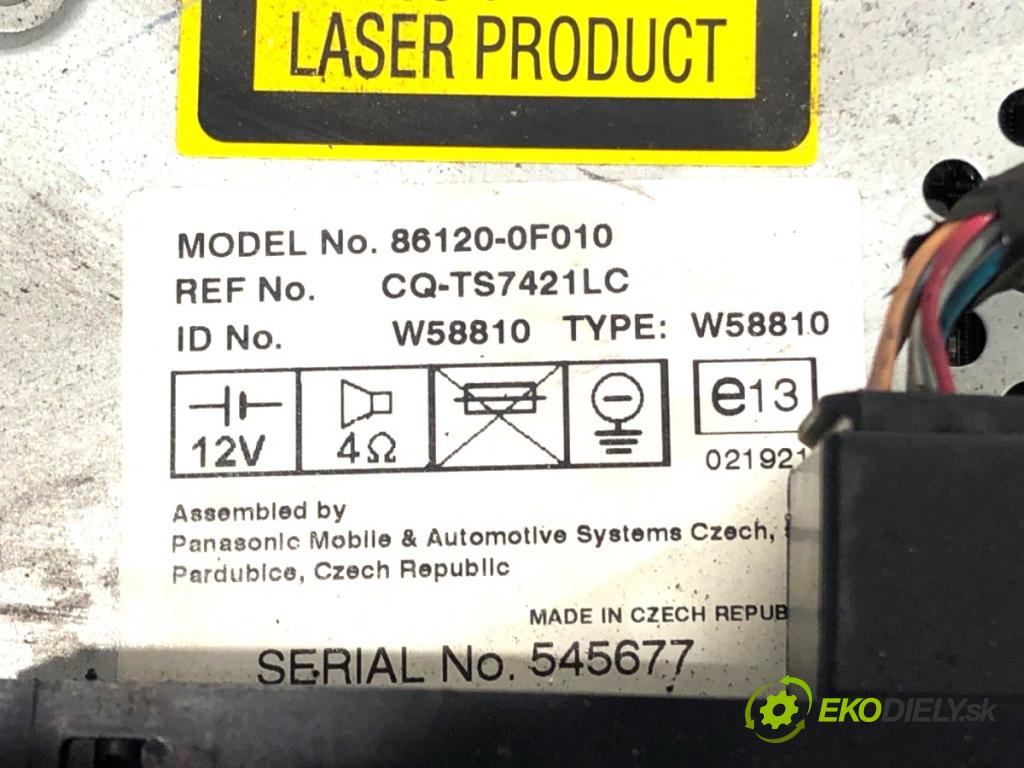 TOYOTA COROLLA E13 nadwozie wielkoprzestrzenne (MPV) 2007 100 kW 2.2 D-4D (AUR10_) 2231 RADIO 86120-0F010 (Audio zariadenie)