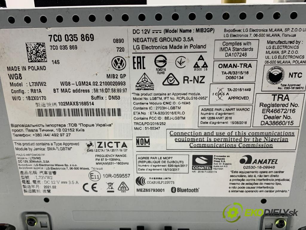 VW CRAFTER II Skrzynia 2022 130 kW 2.0 TDI 1968 RADIO Navigácia 7C0035869 (Audio zariadenie)