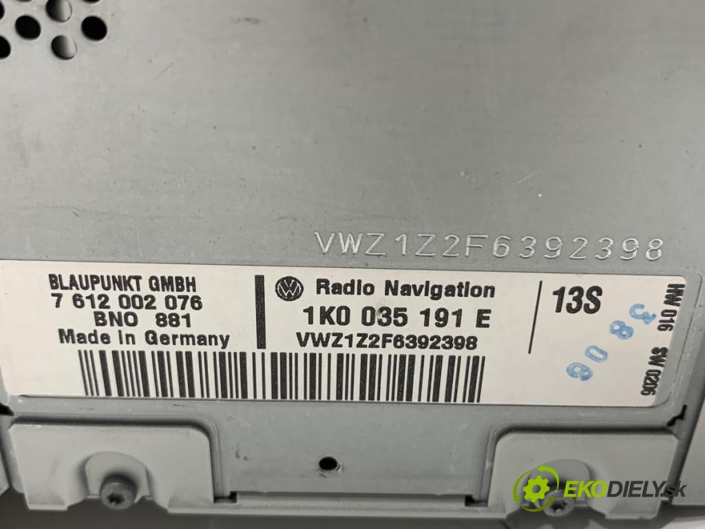VW TOURAN nadwozie wielkoprzestrzenne (MPV) 2006 125 kW 2.0 TDI 1968 RADIO 1K0035191E (Audio zariadenie)