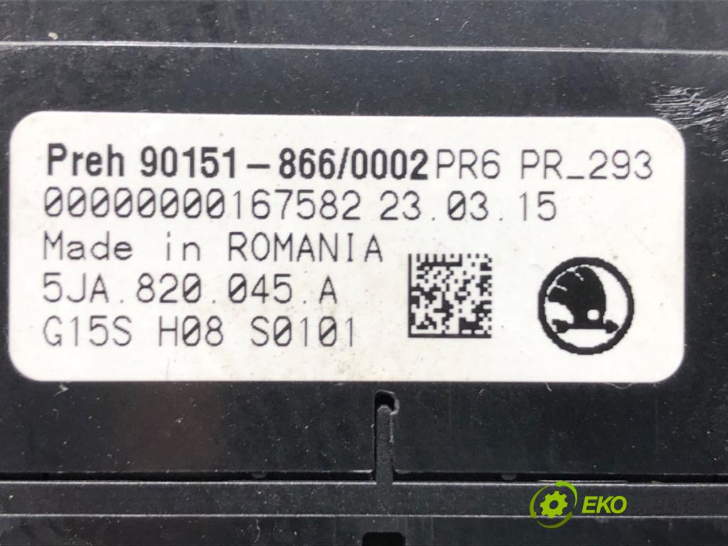 SKODA RAPID liftback 2015 55 kW 1.2 1198 Panel ovládania kúrenia 5JA820045A (Prepínacie páčky pod volantom)