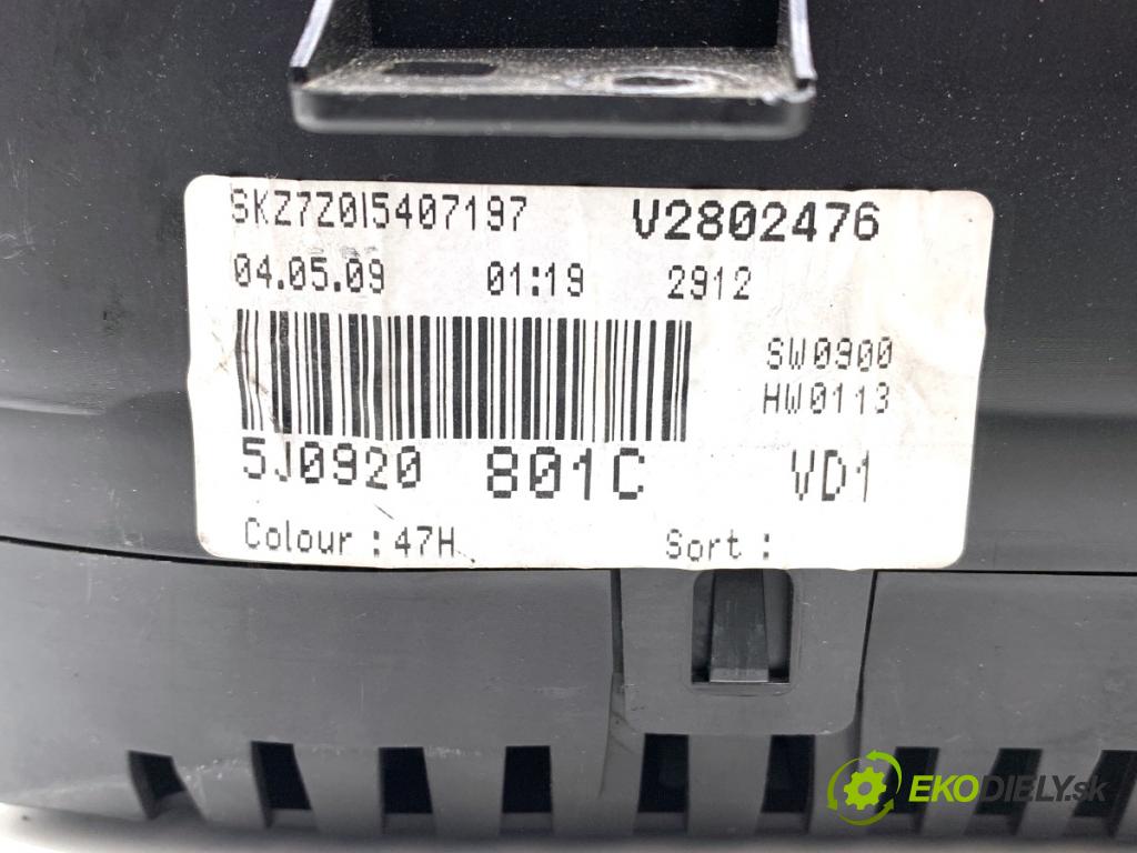 SKODA FABIA II Kombi 2009 59 kW 1.4 TDI 1422 Prístrojovka 5J0920801C (Prístrojová doska)