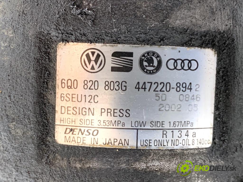 VW POLO IV 9N liftback 2002 47 kW 1.2 12V 1198 Kompresor klimatizácie 6Q0820803G (Kompresor klimatizácie)
