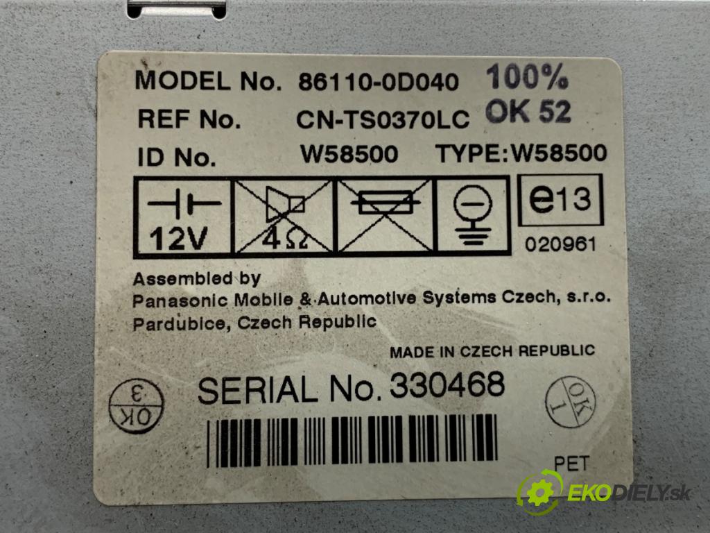 TOYOTA YARIS I liftback 2004 64 kW 1.3 (SCP12_, SCP13_) 1298 RADIO 86120-0D140 86110-0D040 (Audio zariadenie)