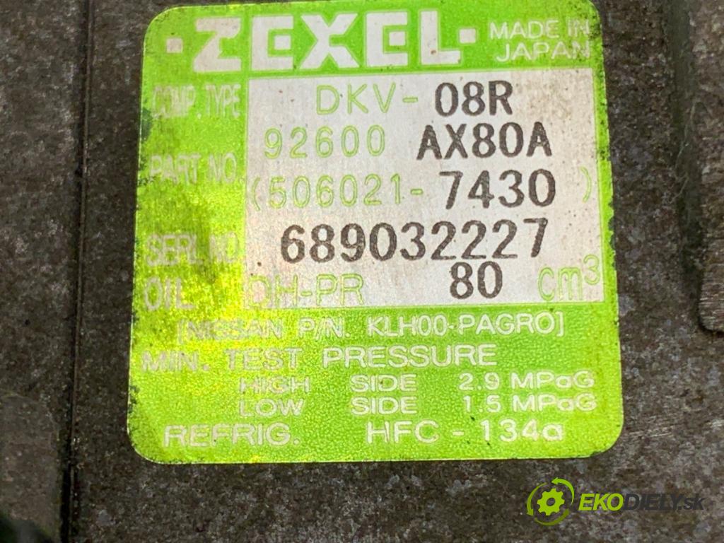 NISSAN NOTE E11 nadwozie wielkoprzestrzenne (MPV) 2006 65 kW 1.4 1386 kompresor klimatizace 92600-AX80A (Kompresory)