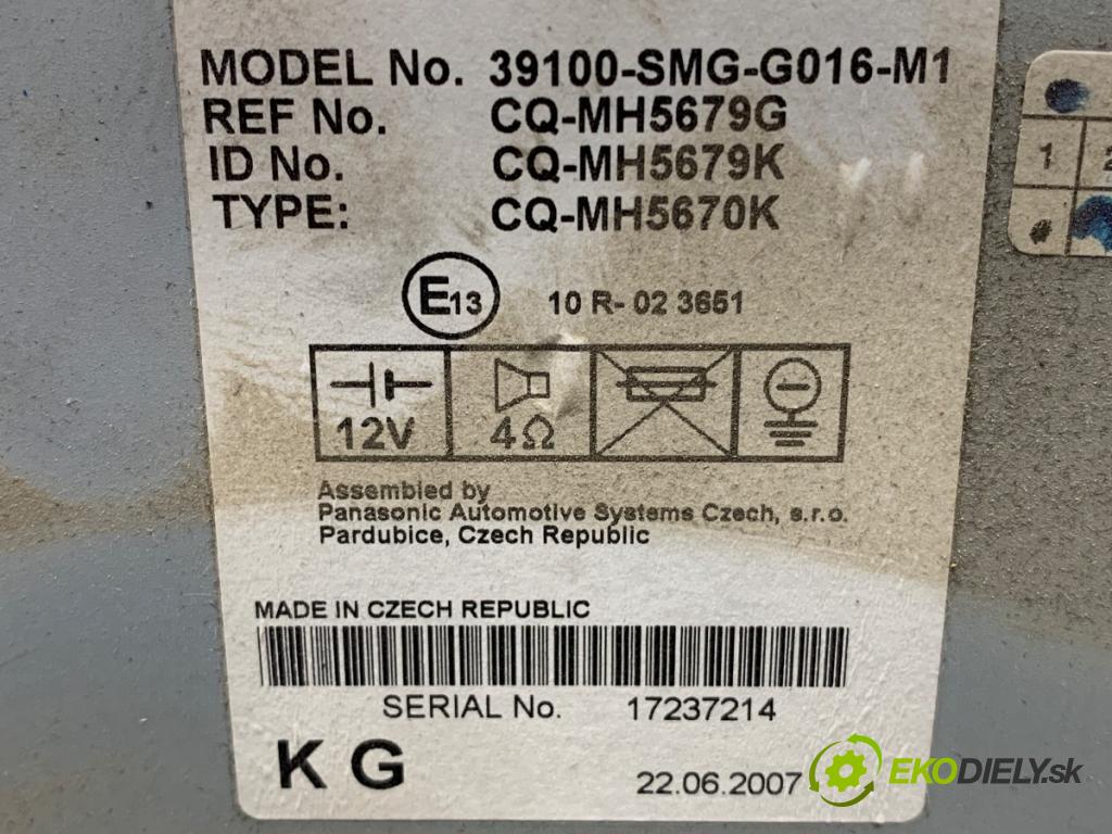 HONDA CIVIC VIII liftback 2007 103 kW 1.8 (FN1, FK2) 1799 RADIO 39100-SMG-G016-M1 (Audio zariadenie)