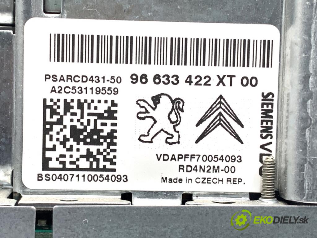 PEUGEOT 207 liftback 2007 54 kW 1.4 1360 RADIO 96633422XT (Audio zařízení)
